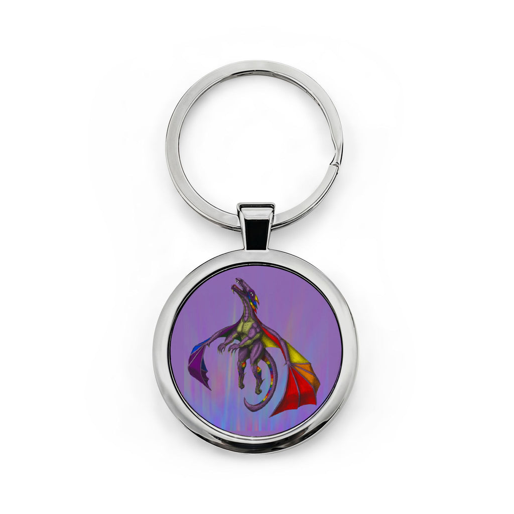 Dragon Keychain — Colorful Fantasy Round Stainless Steel Keyring